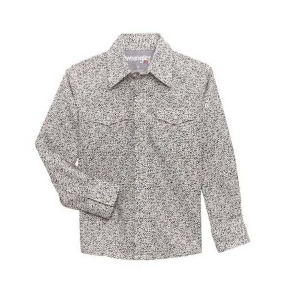Wrangler 20X Boy's Long Sleeve Classic Fit Print Snap Western Shirt White/Grey